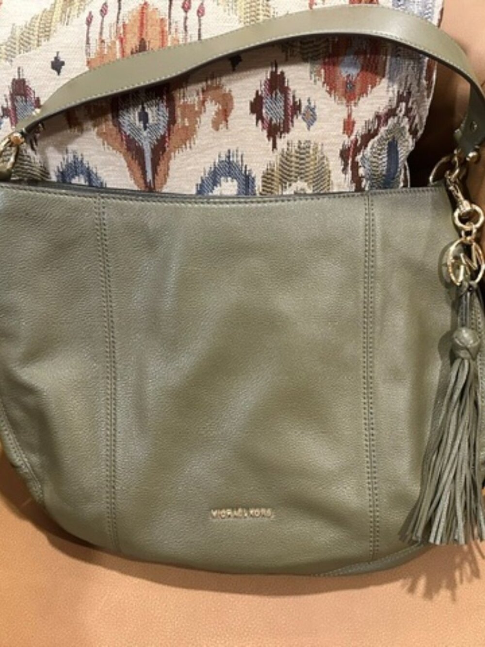 Michael Kors Brooke Large Pebbled Leather Shoulder Bag in Olive Green